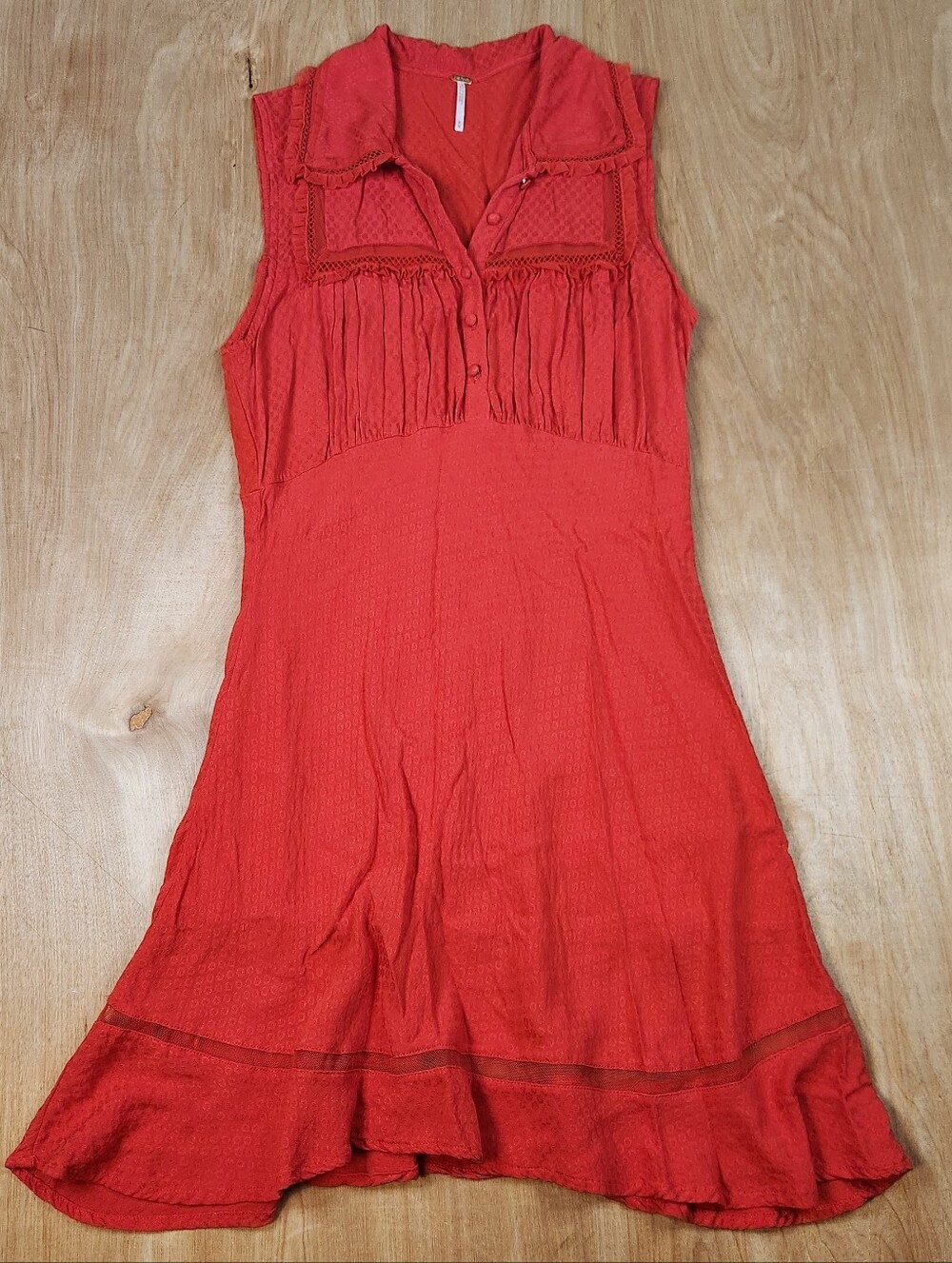 Free People Women's Red Jaquard Lined Sleeveless Button Top Fit & Flare Dress M